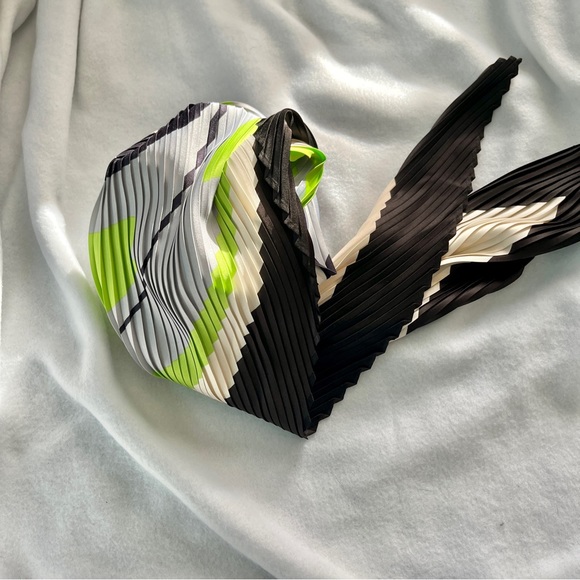 Ganni Pleated Satin Scarf in Green Swirl - Picture 6 of 9